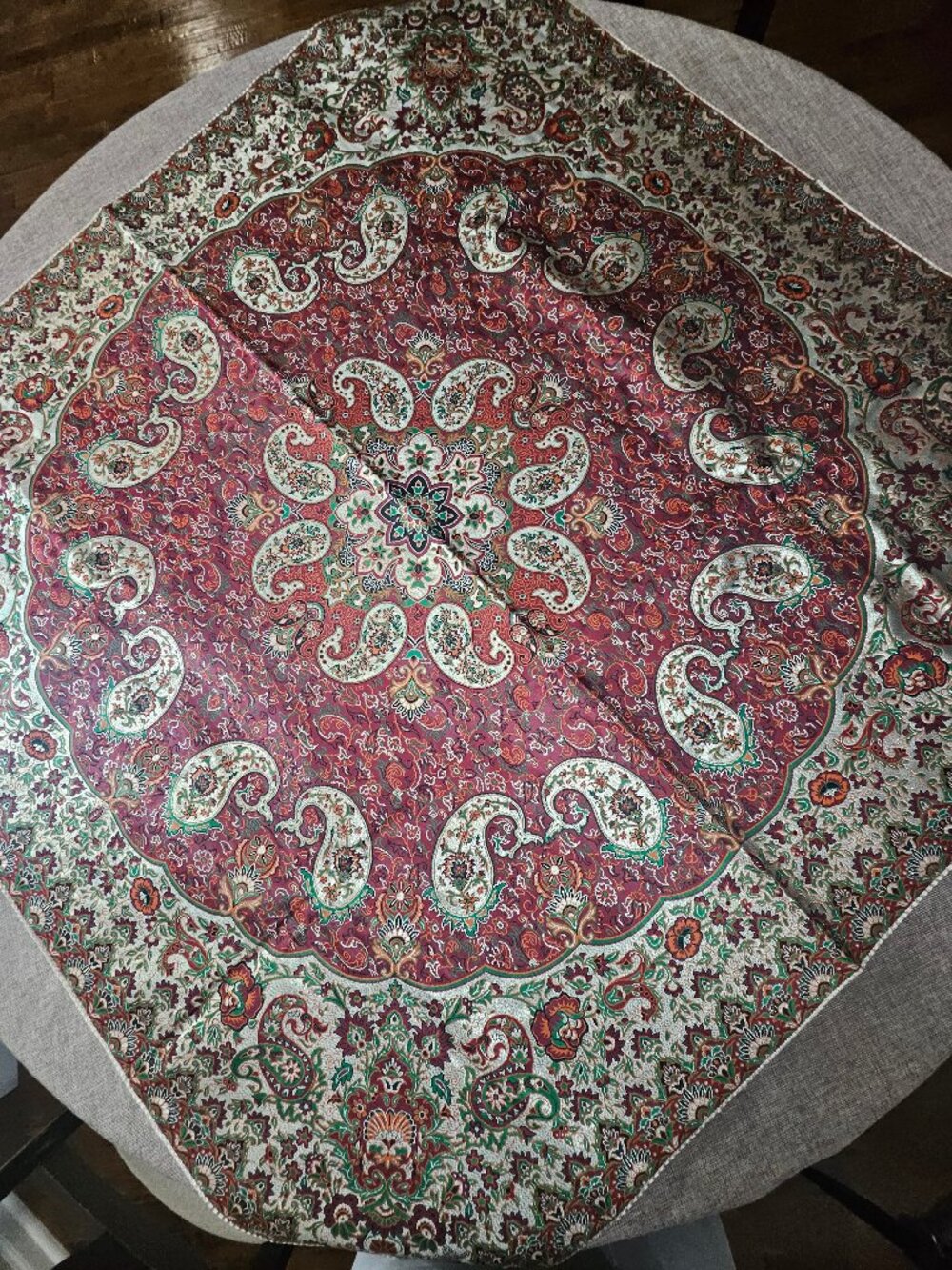 New Hand Made Luxurious Persian Termeh Gold, Red, Orange, Green, Burgundy Square